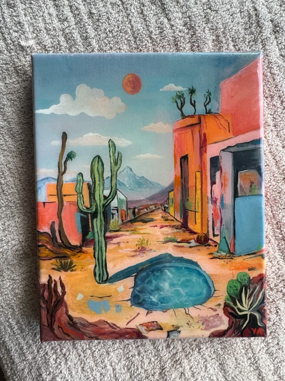 Original Acrylic Painting 8x10 Canvas Desert Cactus Southwest Surreal